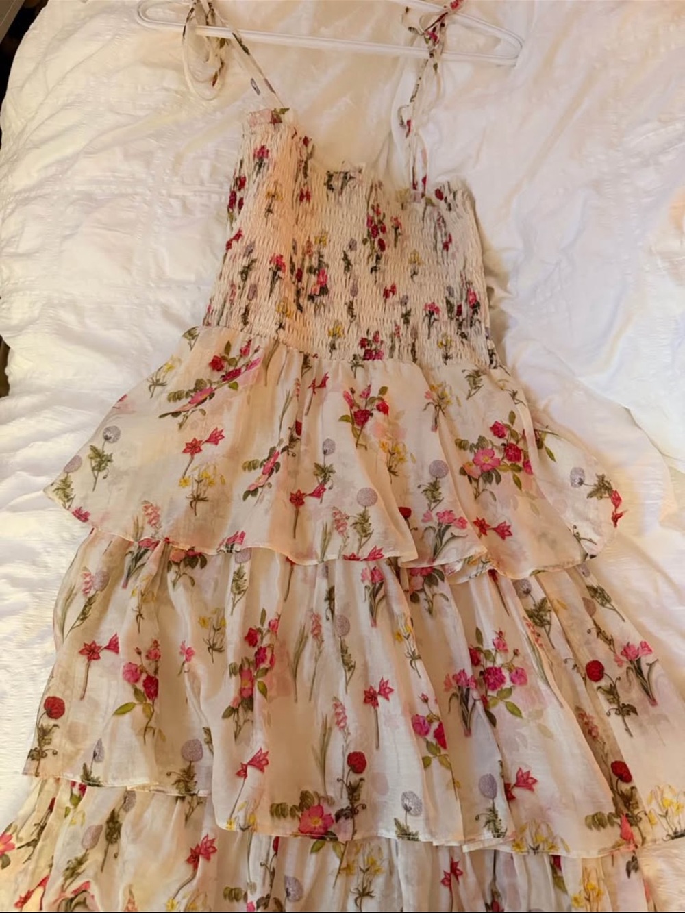 Lucy Paris Cream Floral Tiered Sundress with Pink & Yellow Blooms